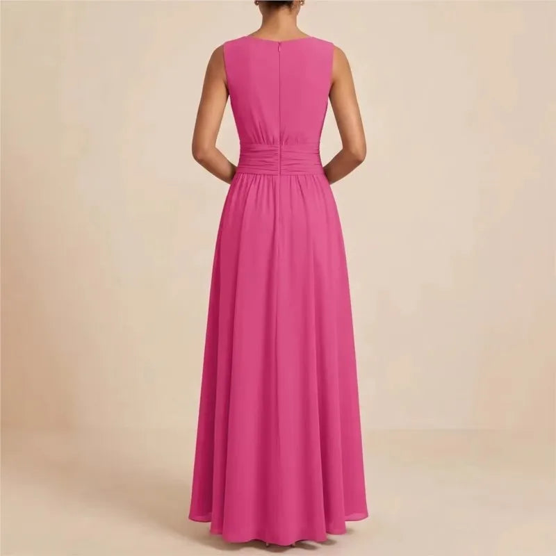 Pleated Sleeveless Flowy Womens Maxi Dress, Occasion