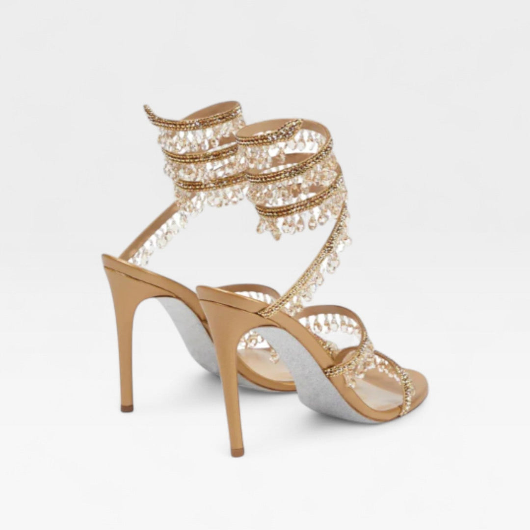 Crystal Strappy Womens Heeled Sandals, Party Occasion