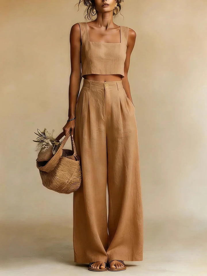 Crop Top &amp; Palazzo Pants Womens Set, Square-Neck