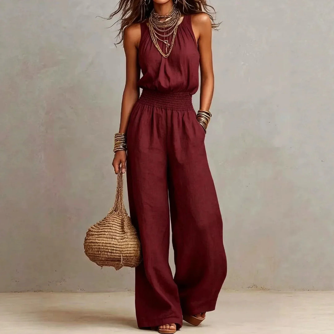 Halter Womens Wide-Leg Jumpsuit, Elastic Waist Flowy
