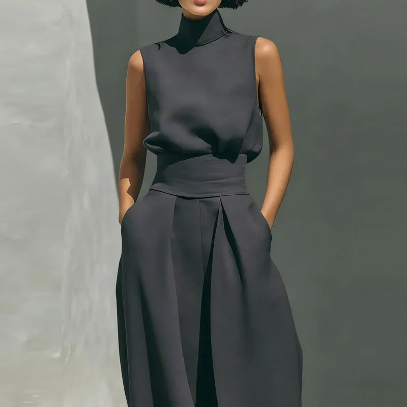 Linen Womens Two-Piece Set, Top &amp; Wide-Leg Pants, Relaxed