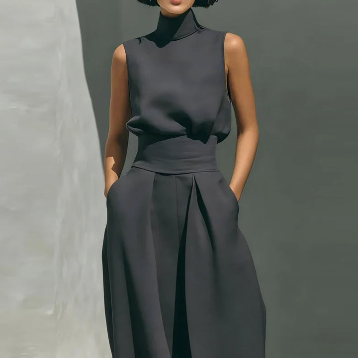 Linen Womens Two-Piece Set, Top &amp; Wide-Leg Pants, Relaxed