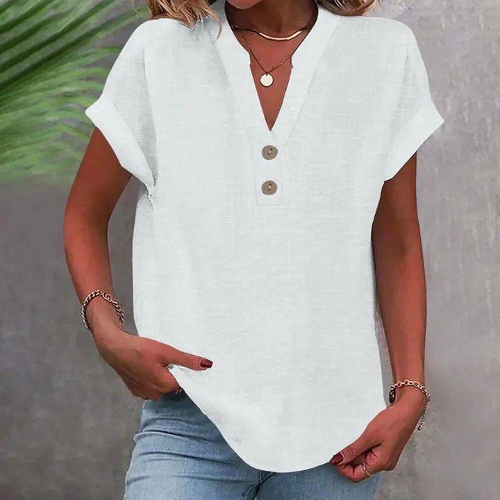 Linen V-Neck Womens Top, Relaxed Breathable Summer