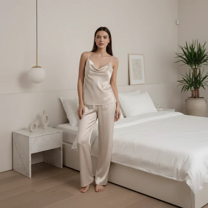 Spaghetti-Strap Cami &amp; Pants Satin Womens Pajama Set
