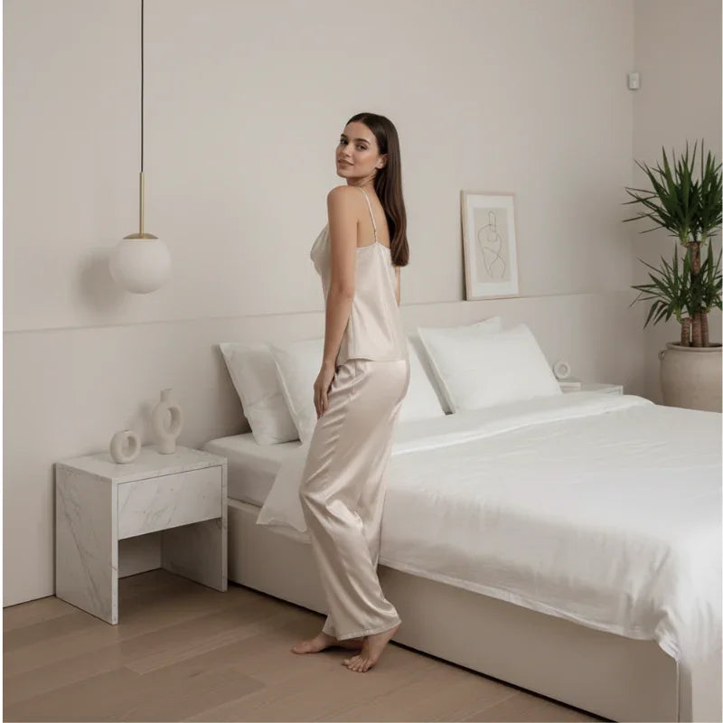 Spaghetti-Strap Cami &amp; Pants Satin Womens Pajama Set