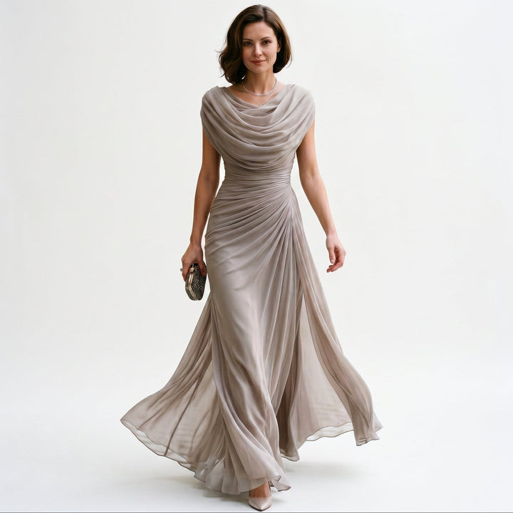 Cowl-Neck Ruched Draped Womens Maxi Dress, Evening