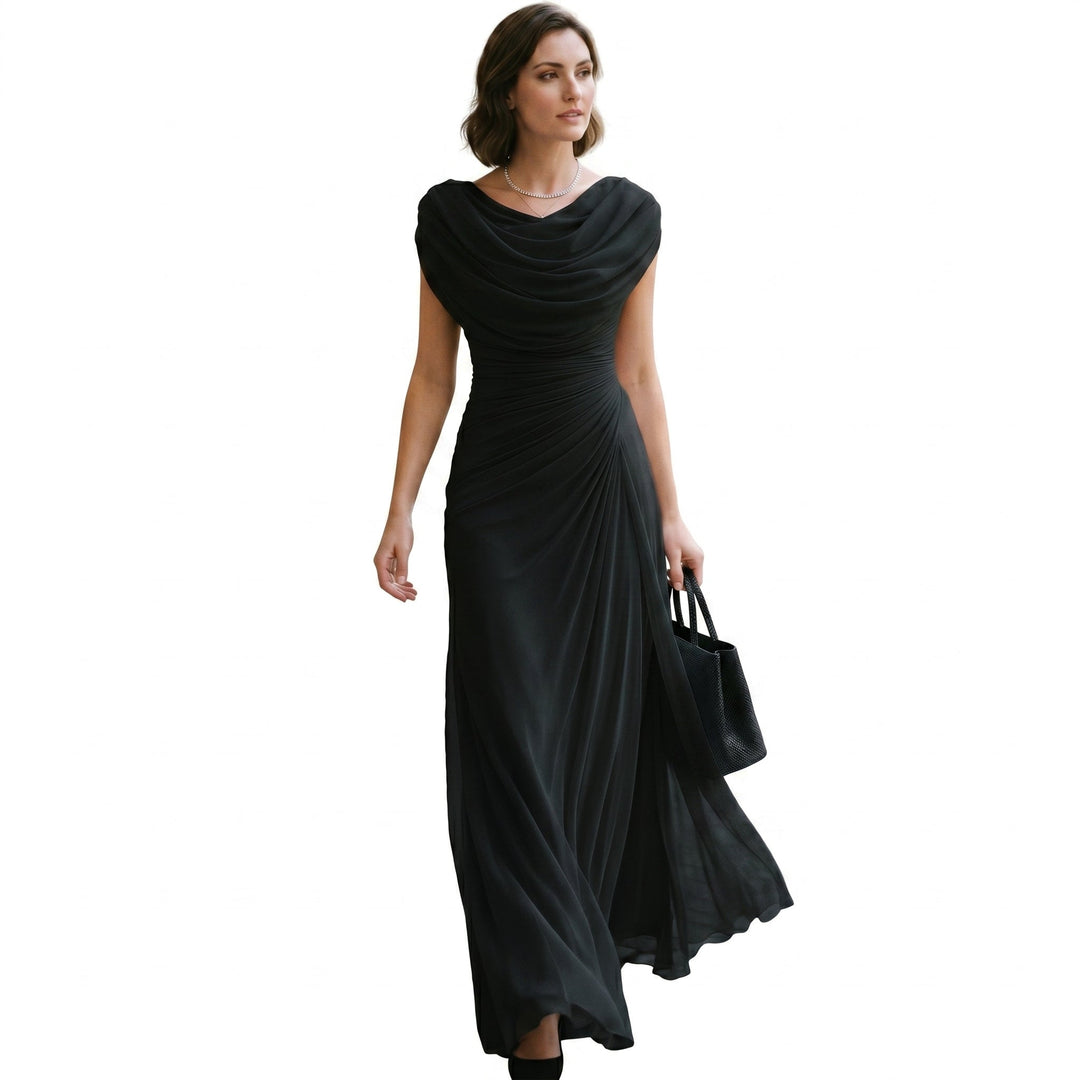 Cowl-Neck Ruched Draped Womens Maxi Dress, Evening