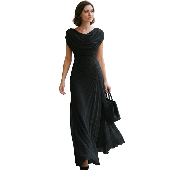 Cowl-Neck Ruched Draped Womens Maxi Dress, Evening