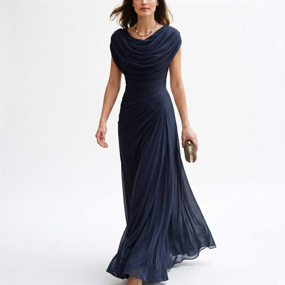 Cowl-Neck Ruched Draped Womens Maxi Dress, Evening