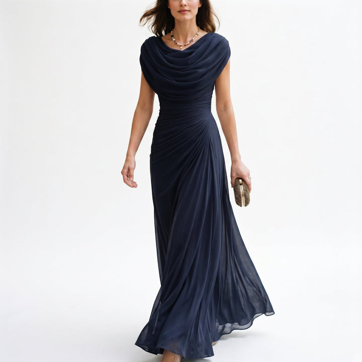 Cowl-Neck Ruched Draped Womens Maxi Dress, Evening