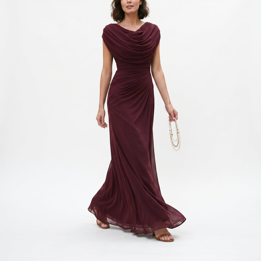 Cowl-Neck Ruched Draped Womens Maxi Dress, Evening