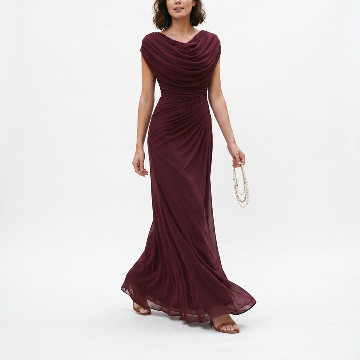 Cowl-Neck Ruched Draped Womens Maxi Dress, Evening