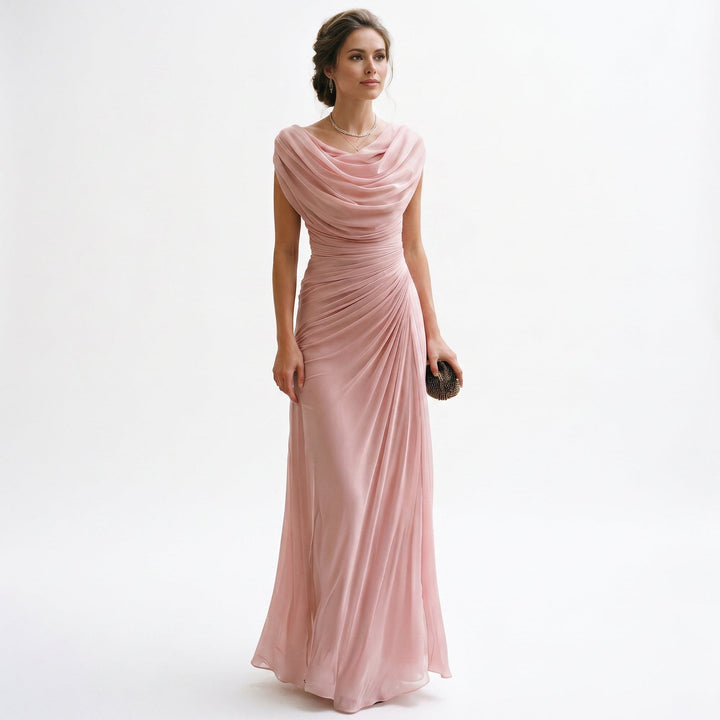 Cowl-Neck Ruched Draped Womens Maxi Dress, Evening