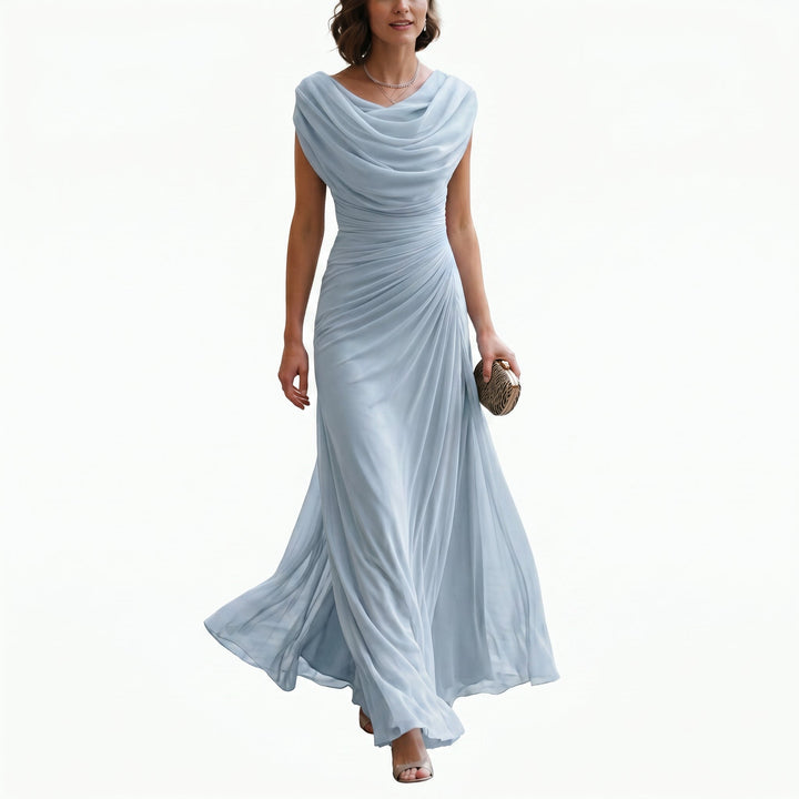 Cowl-Neck Ruched Draped Womens Maxi Dress, Evening