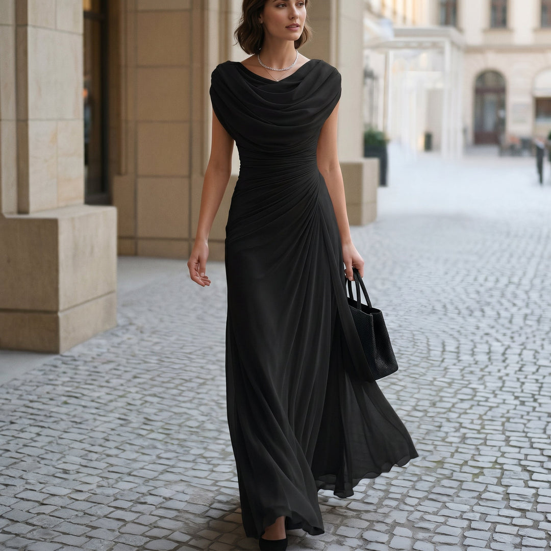 Cowl-Neck Ruched Draped Womens Maxi Dress, Evening