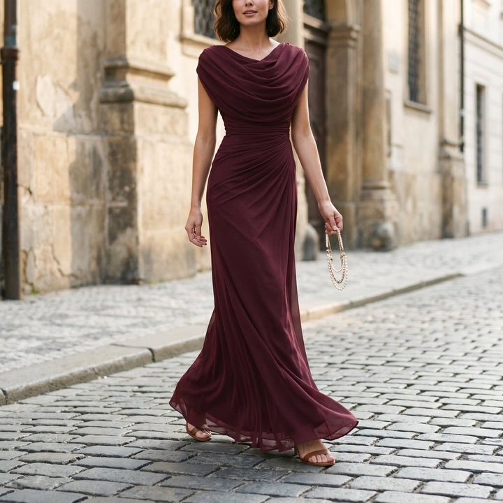 Cowl-Neck Ruched Draped Womens Maxi Dress, Evening