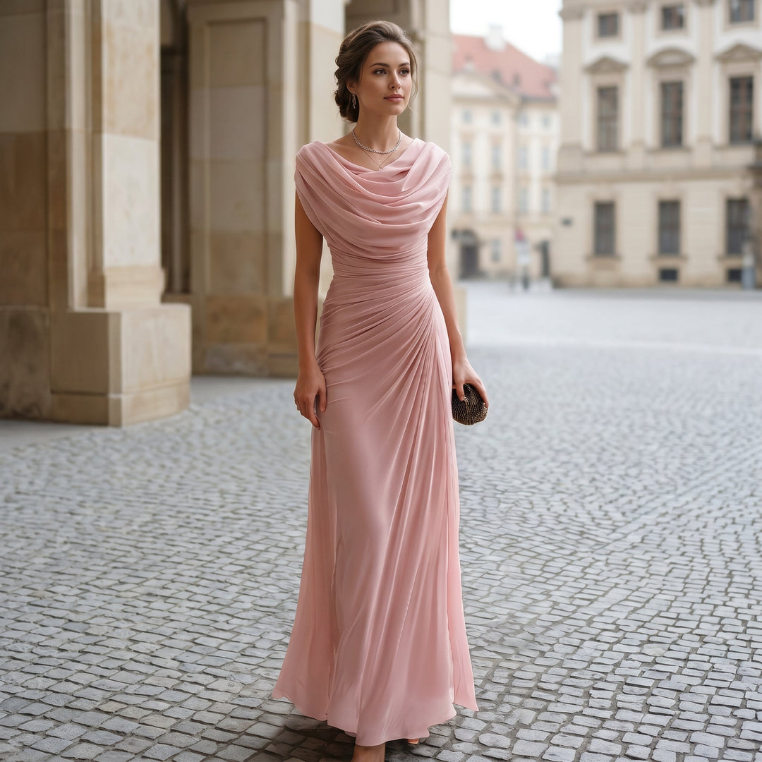 Cowl-Neck Ruched Draped Womens Maxi Dress, Evening