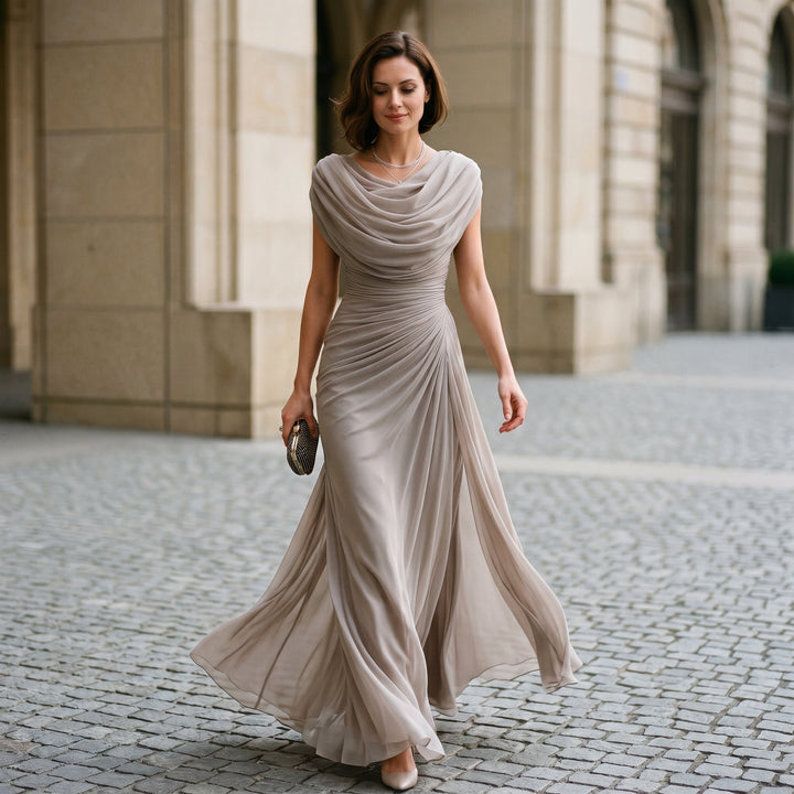 Cowl-Neck Ruched Draped Womens Maxi Dress, Evening