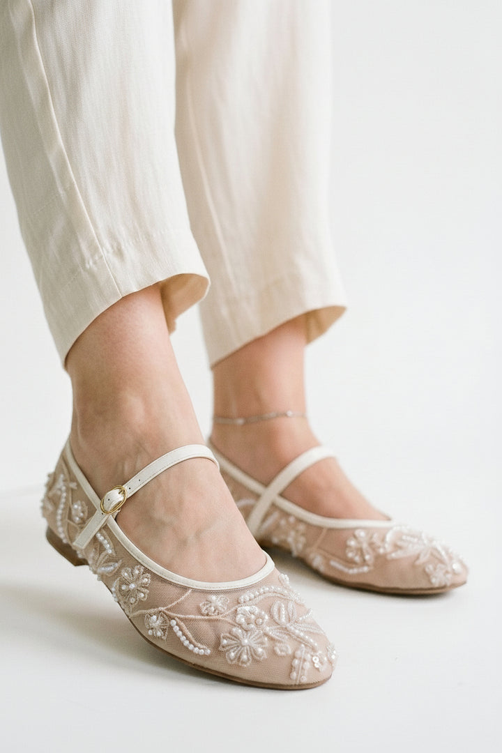 Mesh Womens Mary Jane Ballet Flats, Breathable Buckle