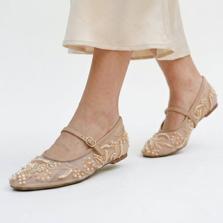Mesh Womens Mary Jane Ballet Flats, Breathable Buckle