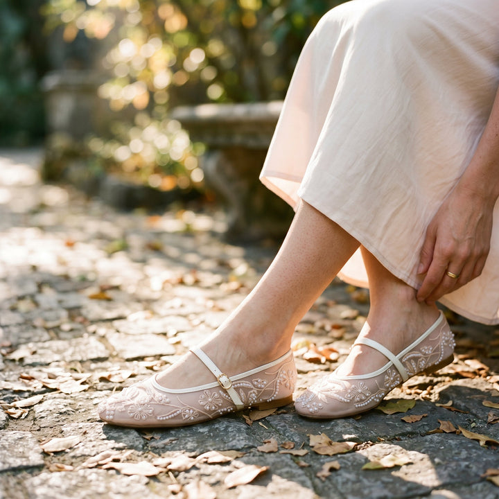 Mesh Womens Mary Jane Ballet Flats, Breathable Buckle