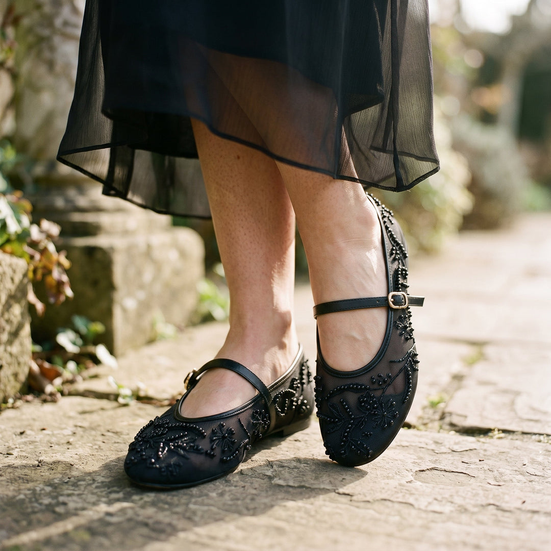 Mesh Womens Mary Jane Ballet Flats, Breathable Buckle