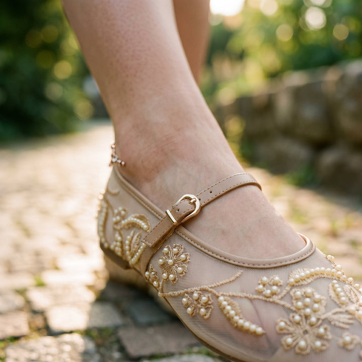 Mesh Womens Mary Jane Ballet Flats, Breathable Buckle
