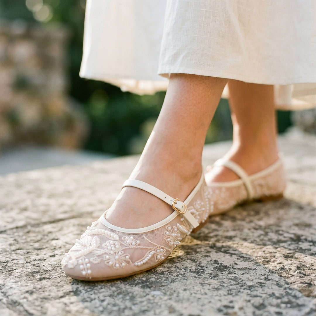Mesh Womens Mary Jane Ballet Flats, Breathable Buckle