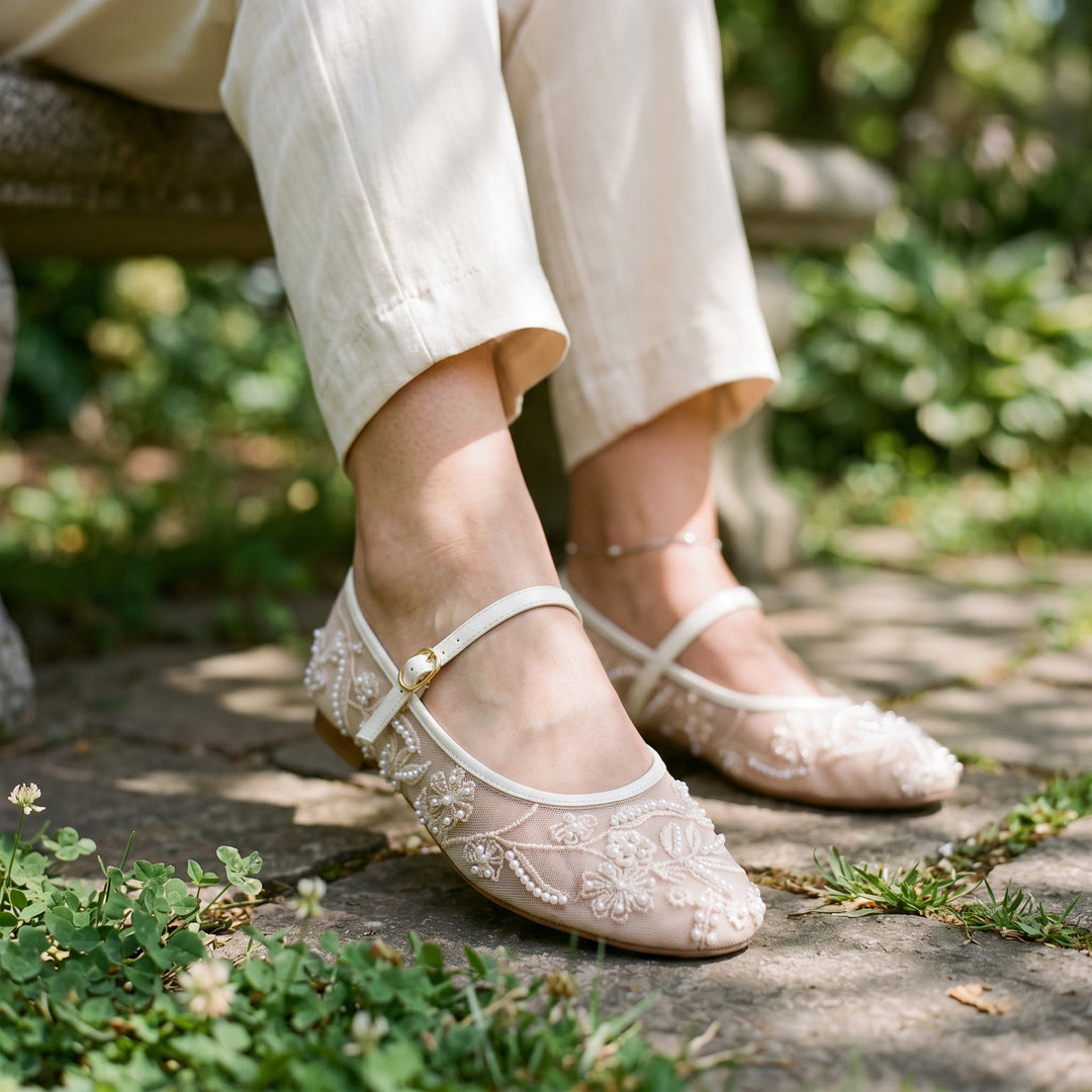 Mesh Womens Mary Jane Ballet Flats, Breathable Buckle