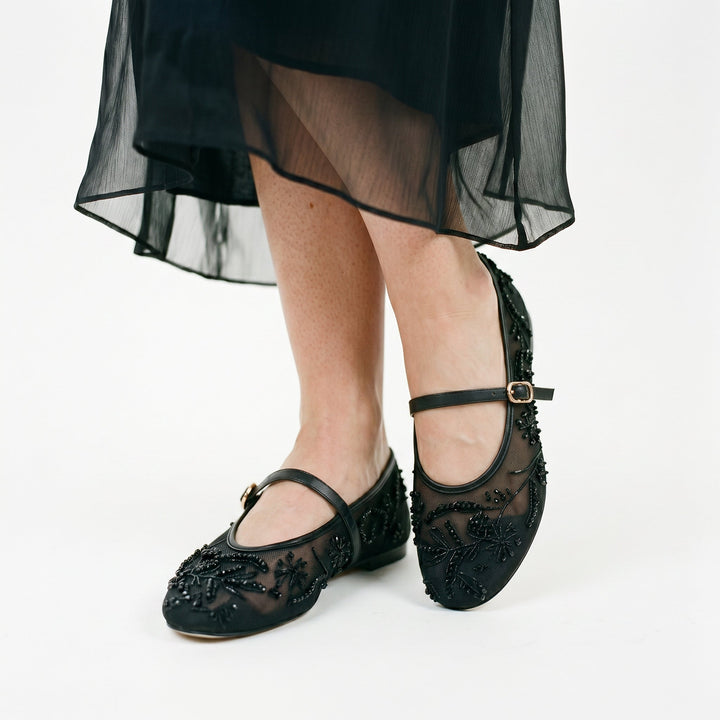 Mesh Womens Mary Jane Ballet Flats, Breathable Buckle