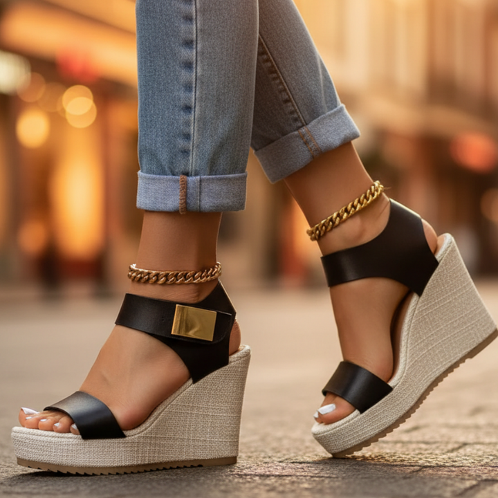 Platform Wedge Womens Sandals, Ankle Strap Cushioned