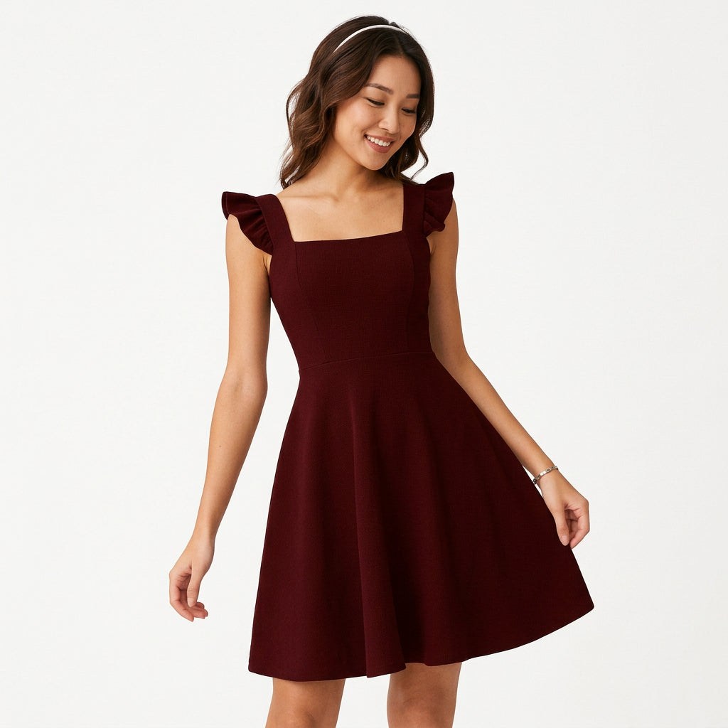 Ruffle-Strap Fit &amp; Flare Womens Mini Dress, A-Line