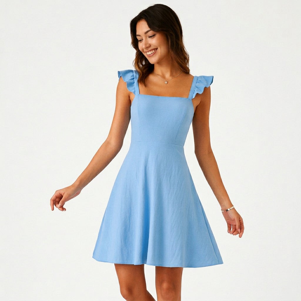 Ruffle-Strap Fit &amp; Flare Womens Mini Dress, A-Line