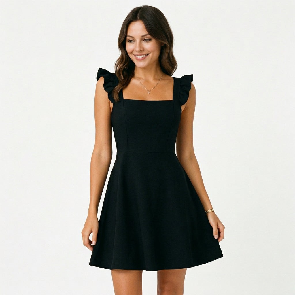 Ruffle-Strap Fit &amp; Flare Womens Mini Dress, A-Line