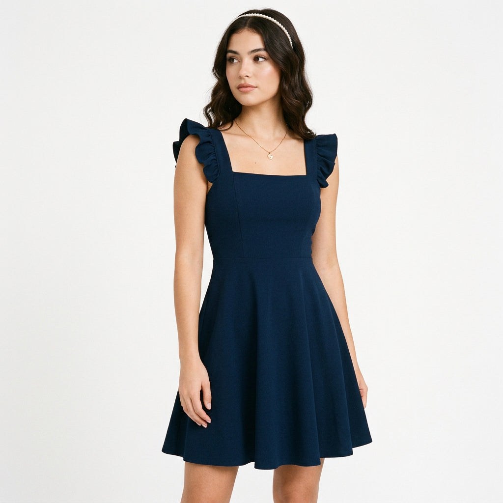 Ruffle-Strap Fit &amp; Flare Womens Mini Dress, A-Line