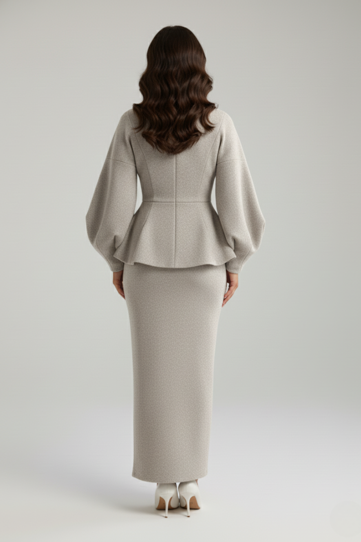 V-Neck Puff-Sleeve Blazer &amp; Womens Skirt Suit Set