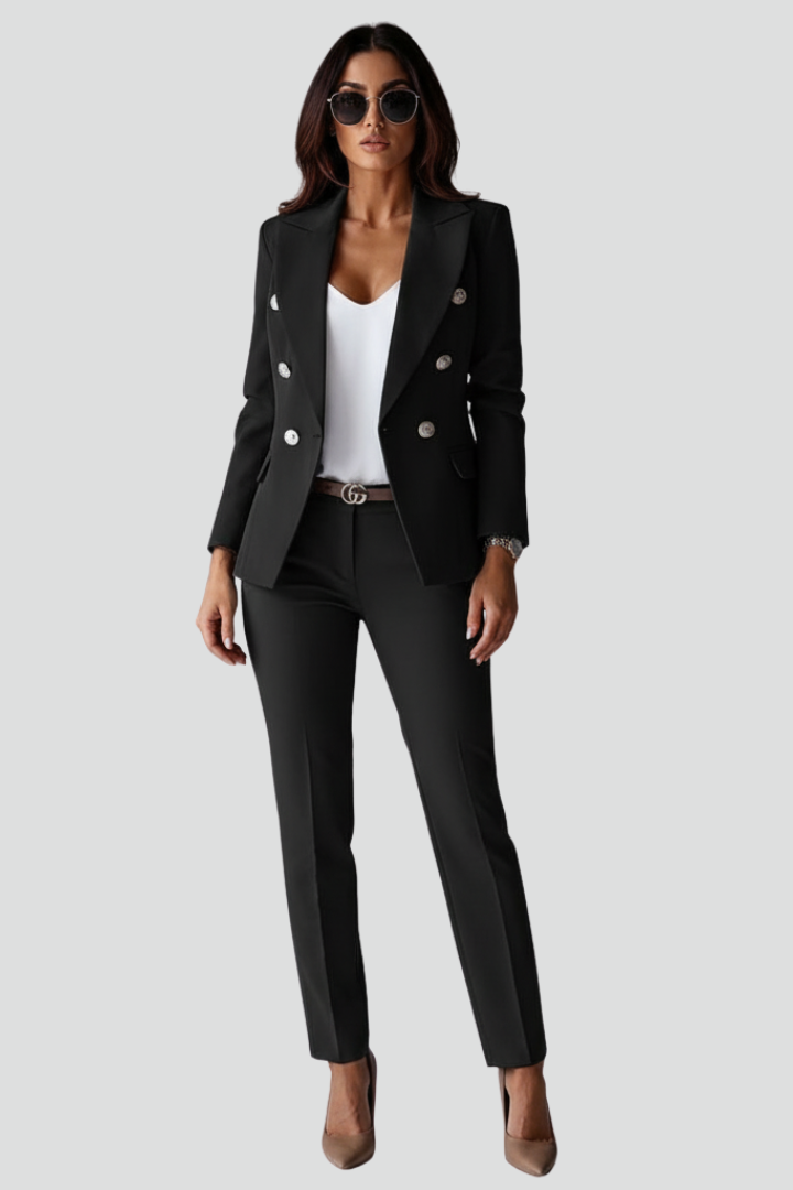 Double-Breasted Blazer Womens Straight-Leg Trouser Suit