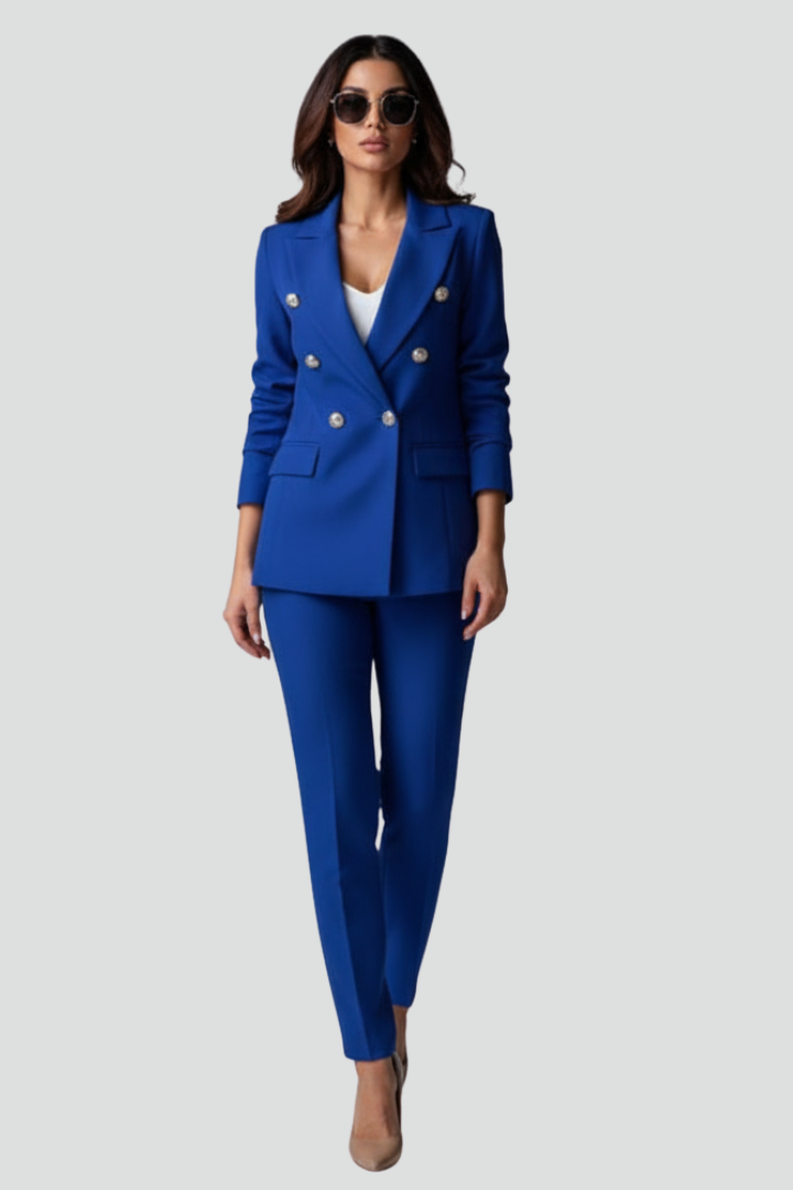 Double-Breasted Blazer Womens Straight-Leg Trouser Suit