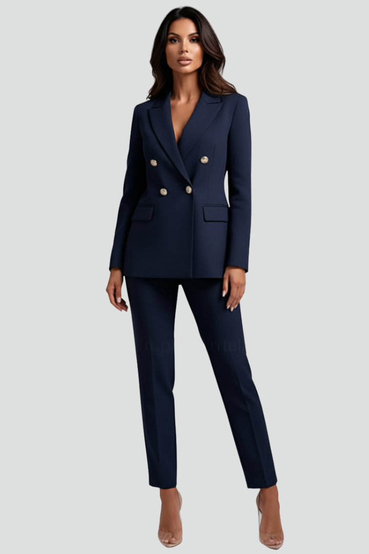 Double-Breasted Blazer Womens Straight-Leg Trouser Suit