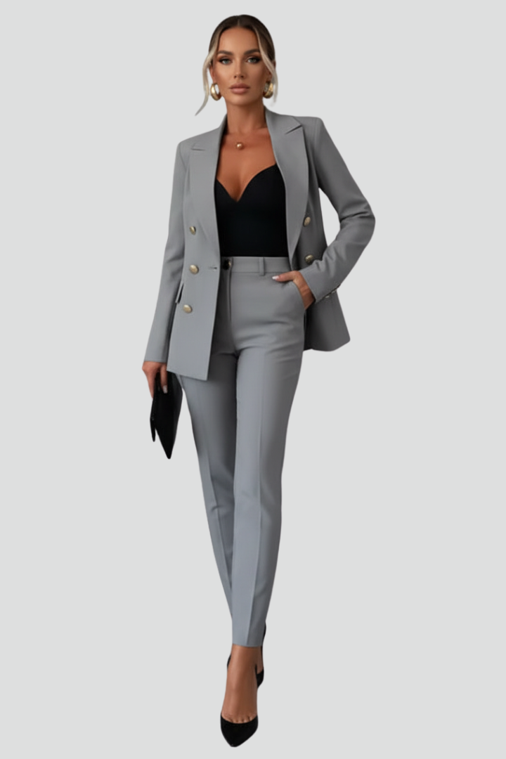 Double-Breasted Blazer Womens Straight-Leg Trouser Suit