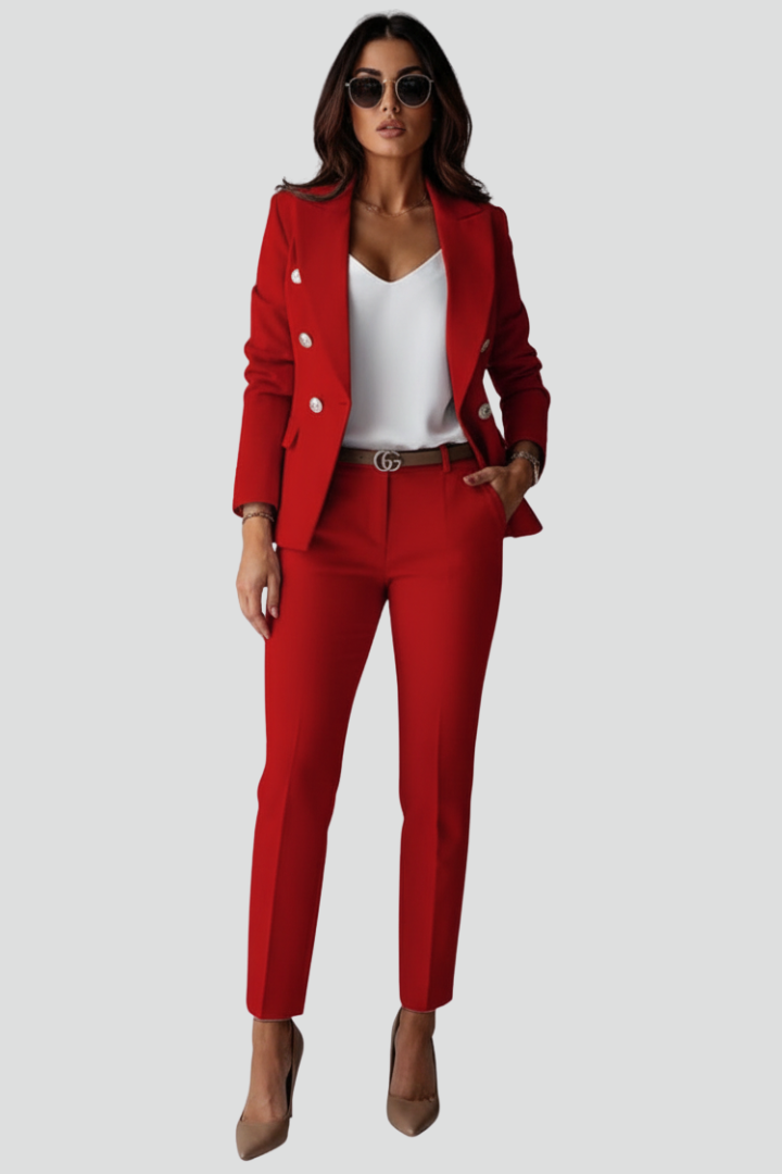 Double-Breasted Blazer Womens Straight-Leg Trouser Suit