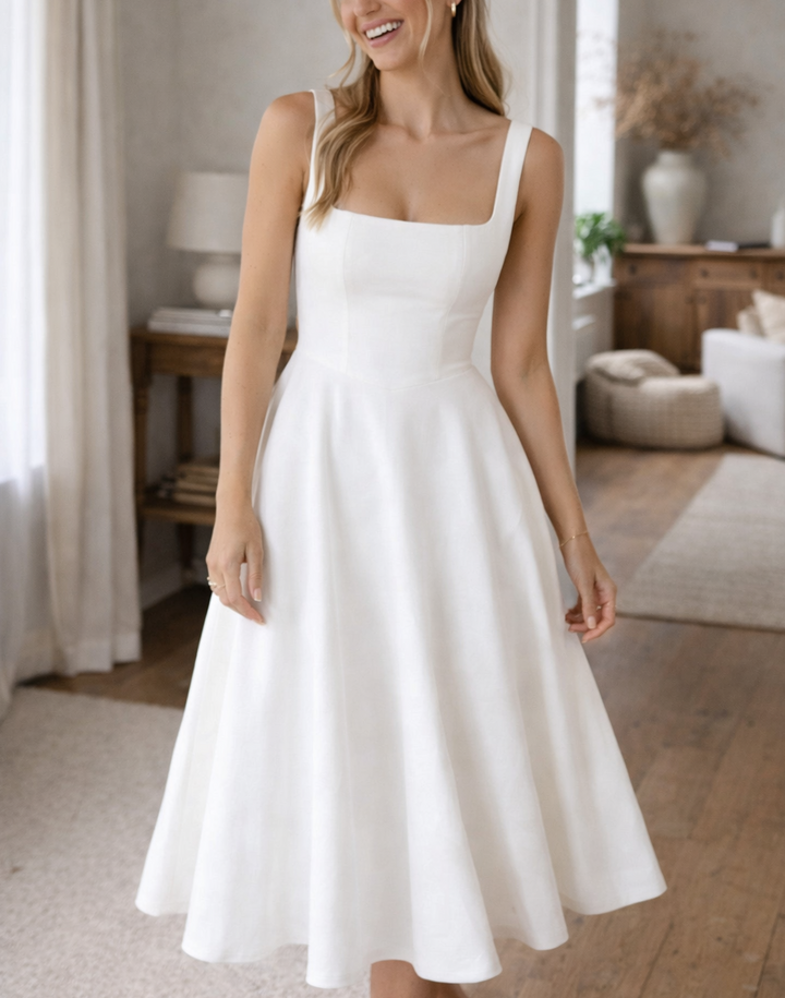 Sleeveless A-Line Womens Midi Dress, Fitted Bodice