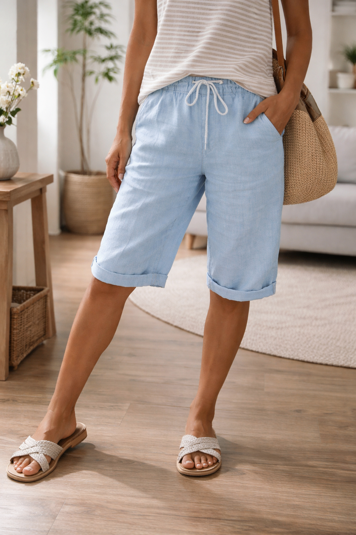 Knee-Length Drawstring Womens Bermuda Shorts, Relaxed