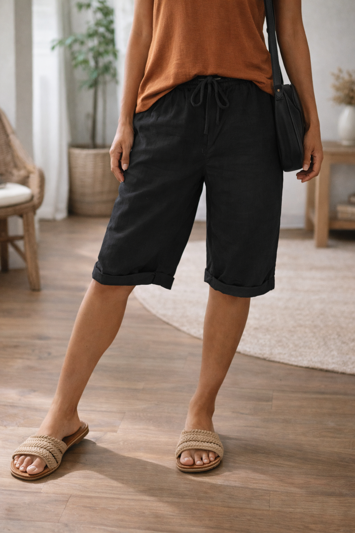 Knee-Length Drawstring Womens Bermuda Shorts, Relaxed