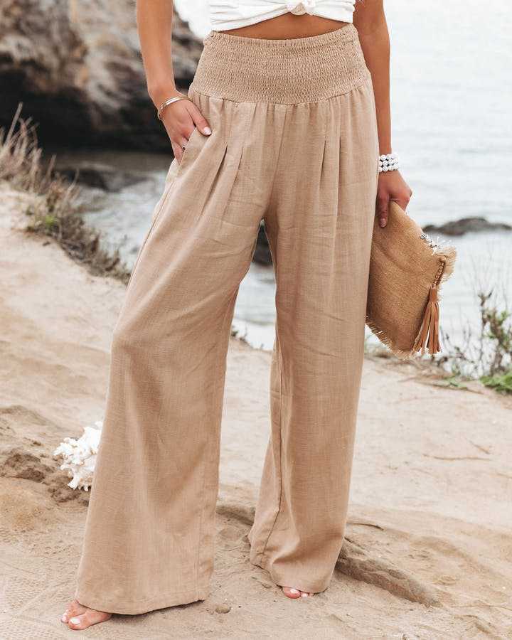 High-Waist Womens Wide-Leg Palazzo Pants in Linen