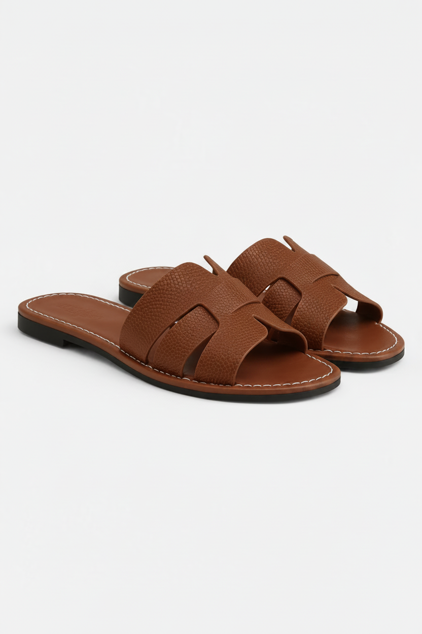 Navacava Women's Leather Cushioned Slide Sandals in white — quiet luxury slides