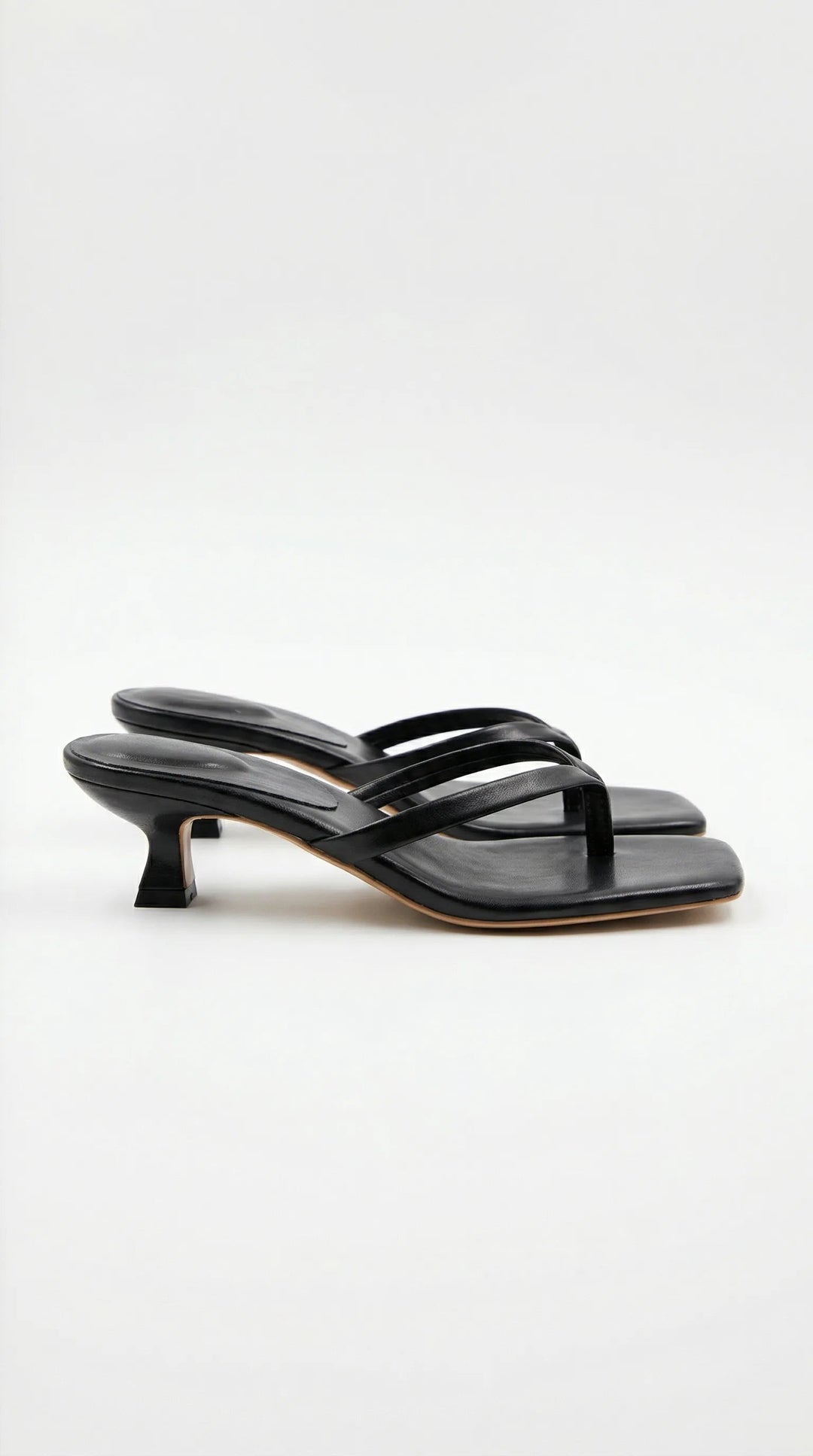 Kitten-Heel Thong Womens Mules, Square Toe Leather