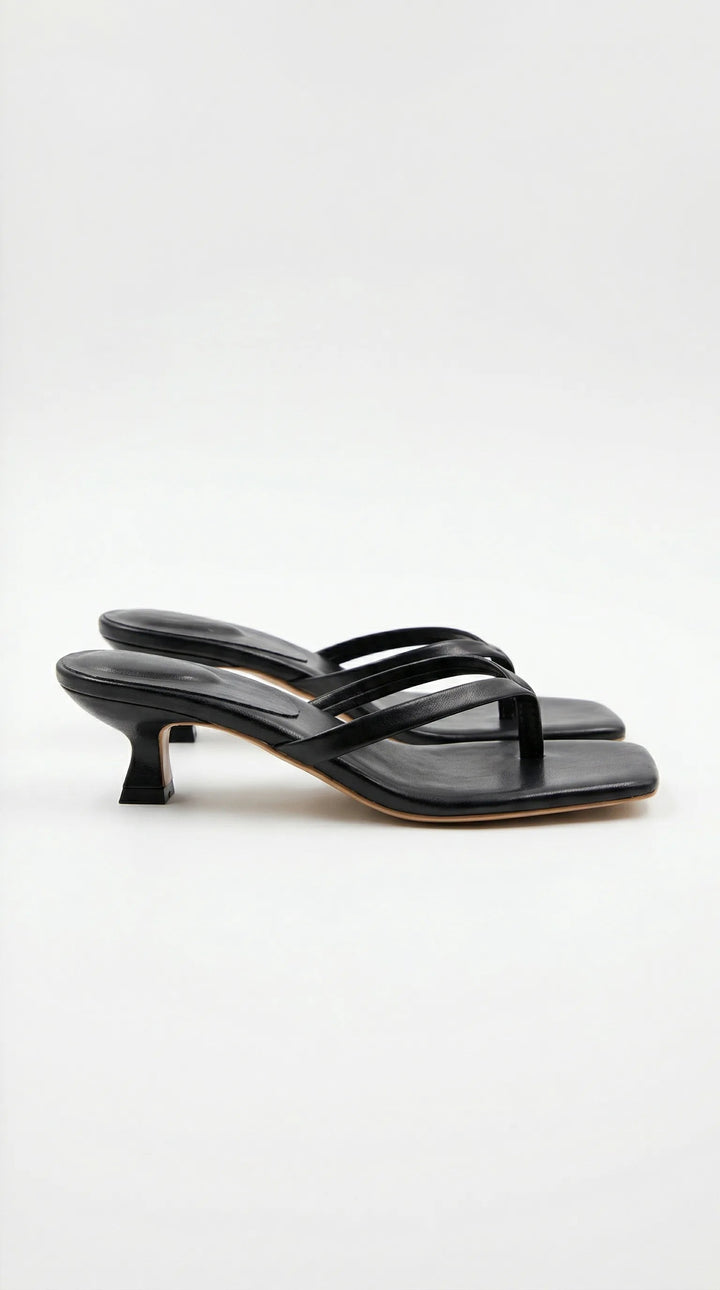 Kitten-Heel Thong Womens Mules, Square Toe Leather