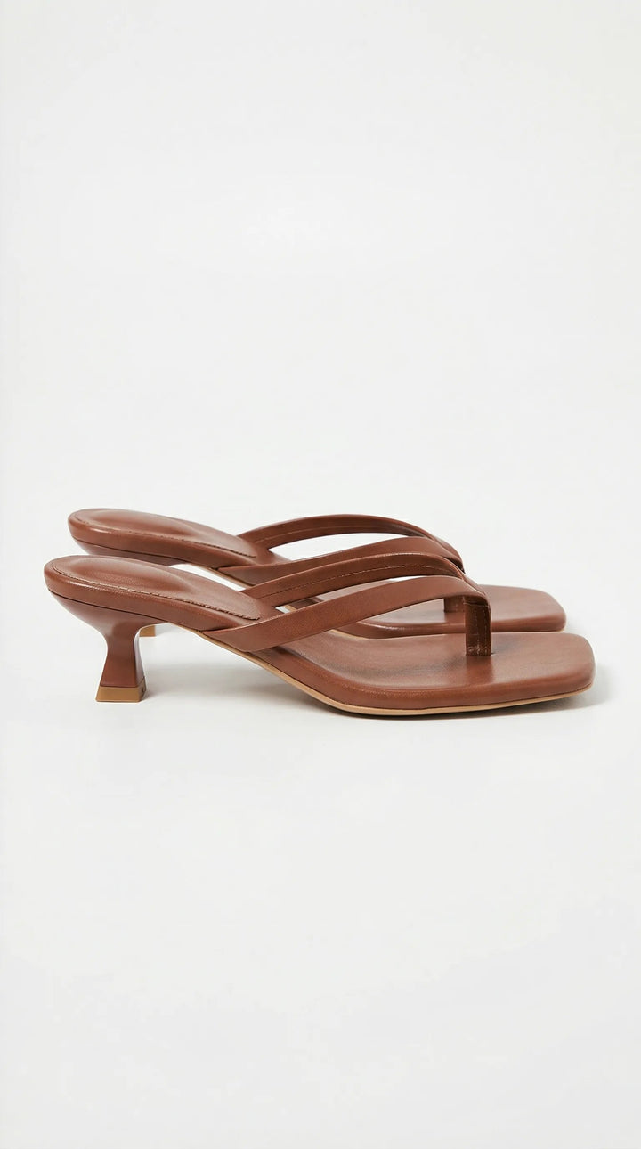 Kitten-Heel Thong Womens Mules, Square Toe Leather