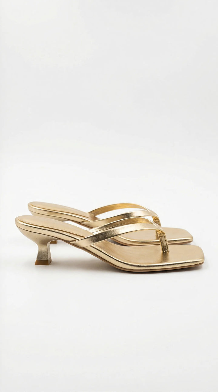 Kitten-Heel Thong Womens Mules, Square Toe Leather